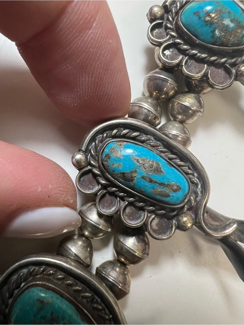 Sterling Silver Turquoise Squash Blossom Necklace - Picture 5 of 15
